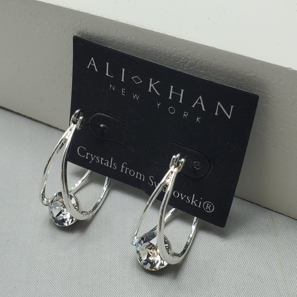 Ali Khan Swarovski simulated double wired with crystal earring silver